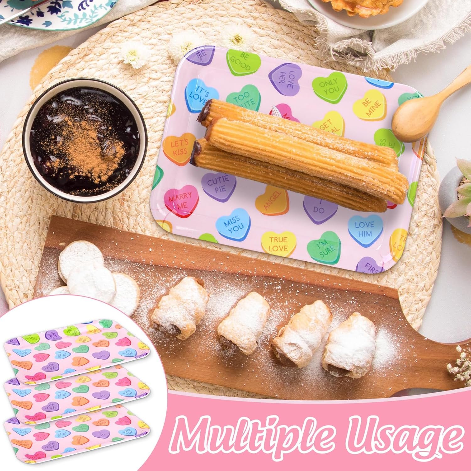 JarThenaAMCS 3Pcs 13 x 10 Inch Valentine's Day Serving Trays Candy Conversation Heart Platter Sweet Love Serving Dishes for Party Sharing Snacks Fruit Dessert Candy - Image 7