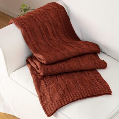 Aormenzy Red Brown Knit Throw Blanket - Cable Knit Decorative Soft Cozy Blanket for Sofa Couch Bed, 50" x 60"