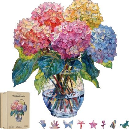 200 Pieces Flowers Wooden Puzzles for Adults, Hydrangea Unique Shaped Wooden Jigsaw Puzzles for Adults, Irregular Adult Wood Puzzle Creative Gift for Family Game 10.23x11.6 in