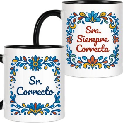 Breezy Valley Spanish Couple Coffee Mug Set, Mr Right Mrs Always Right Mugs, Sr. Correcto & Sra. Siempre Correcta His and Hers Cups, Valentine’s Day Anniversary