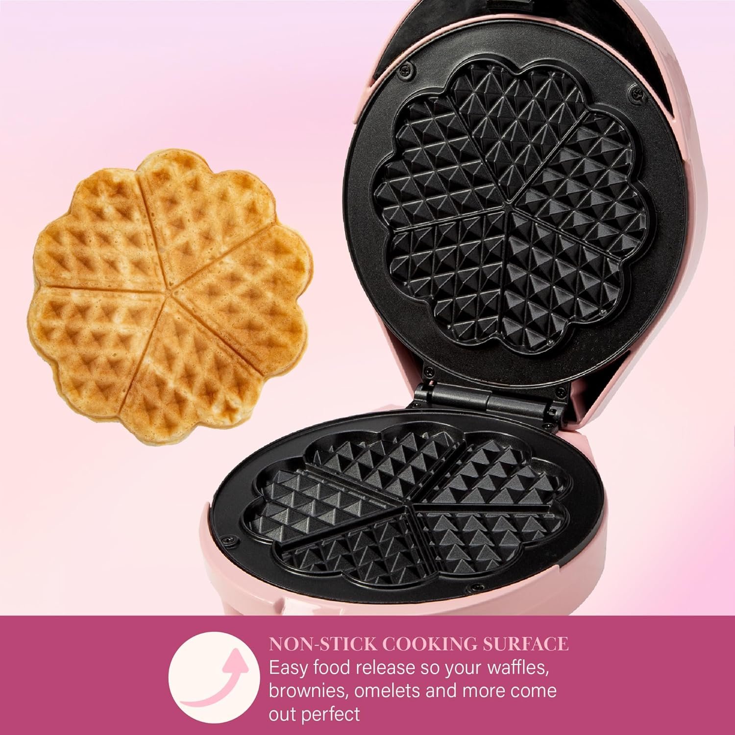 Paris Hilton Heart Waffle Maker, Makes 5 Mini Heart Shaped Waffles or 1 Individual Waffle, Easy to Clean 6" Nonstick Plates, Made without PFAS or PFOA, Electric Waffle Iron, Pink - Image 5