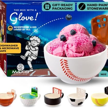 MAX’IS Creations The Baseball Mug with a Glove - Gifts for Kids, Fun Ceramic Cereal Bowl, Hot Cocoa Mug, Cool Stuff & Game for Sports Coach, Girls and Unique Gifts for Boys 8-12, 12-14, 16oz