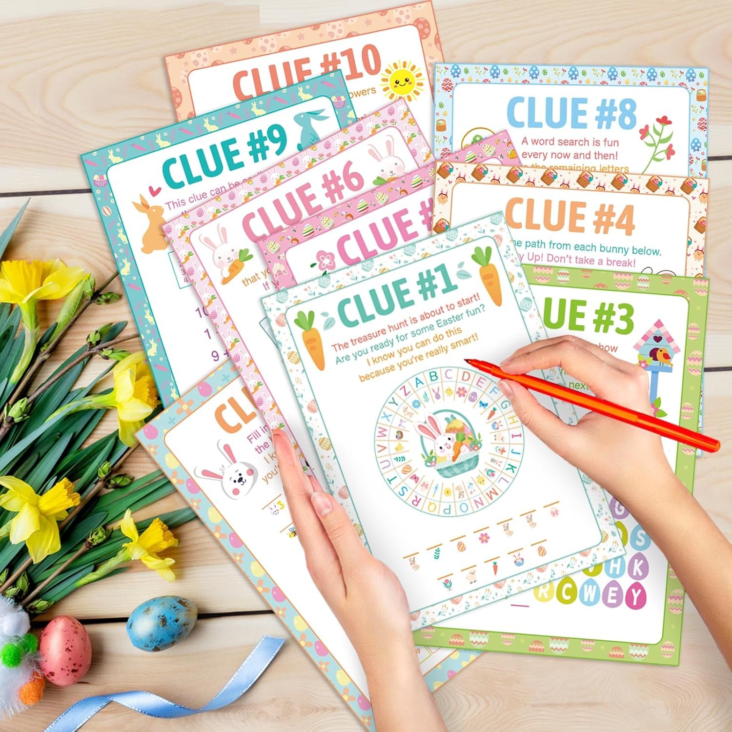 HOWAF 11pcs Outdoor Easter Hunt Clues Cards, Outdoor Easter Party Games Easter Scavenger Hunt with Friends, Family - Image 4