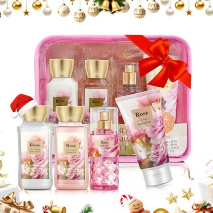 Bath and Body Gift Set for Women & Girls, Rose 4PCS Set for - Shower Gel, Body Lotion, Body Mist, Exfoliating Scrub, Personal Portable Body Care Travel Set
