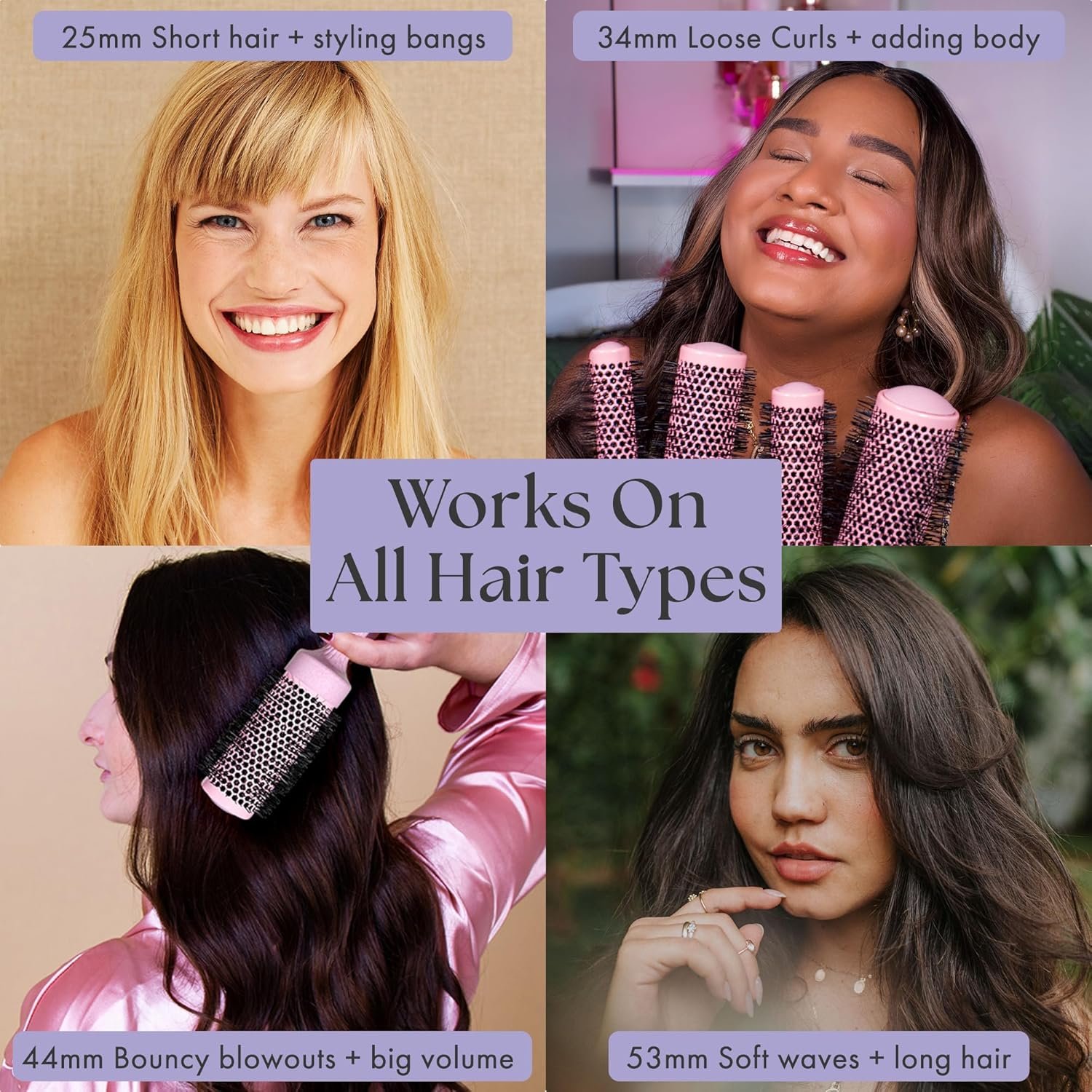 Lily England Round Blow Dry Brush Set for Women - Perfect for Voluminous Blowouts - Ceramic Ionic Technology - Luxury Gift for Her (Pink) - Image 5