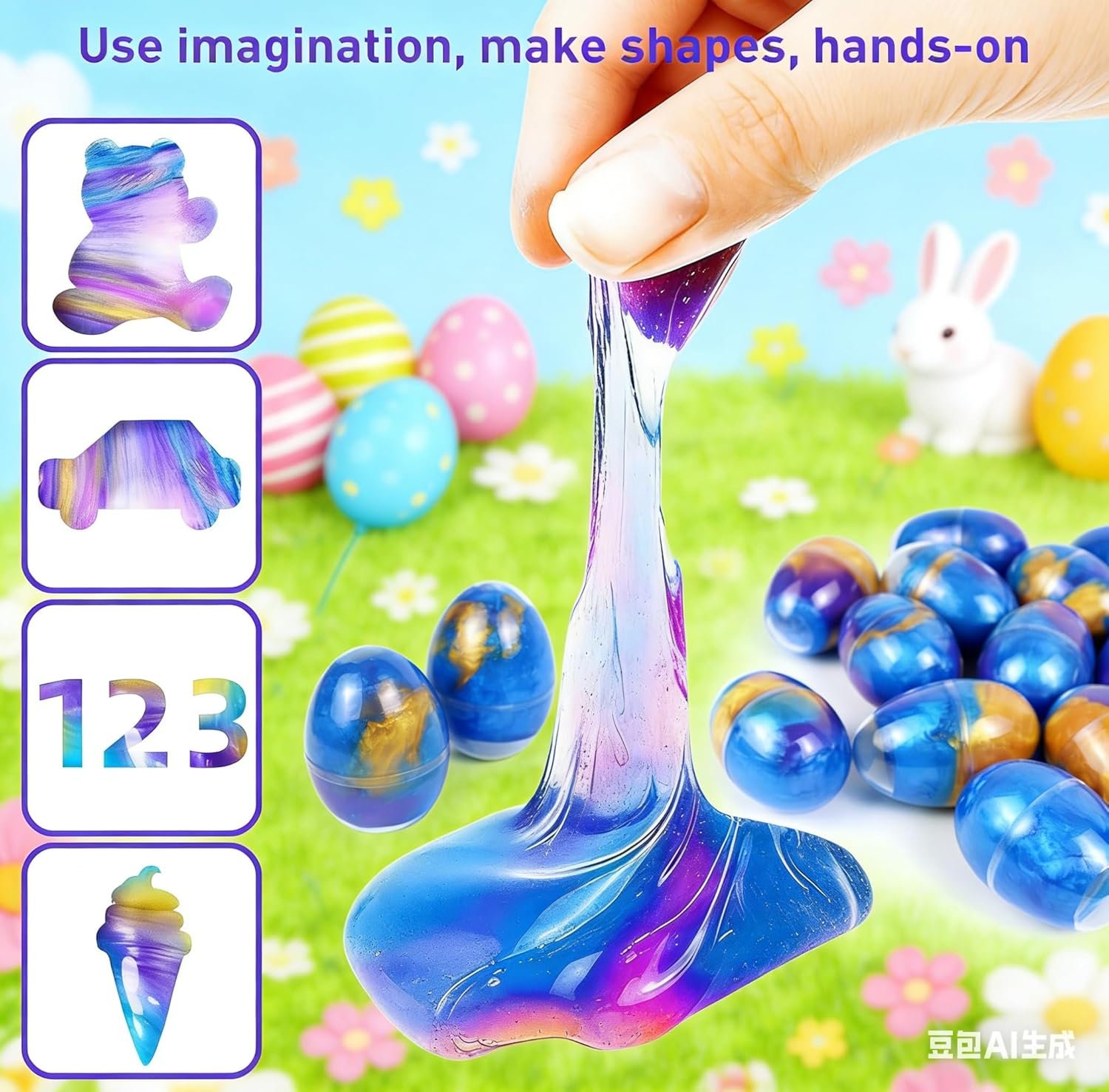 6 Pack Galaxy Slime Eggs, Easter Slime Eggs, Easter Egg Hunt Favors, Sensory Stress Relief Fidget Toys for Kids, Easter Basket Stuffers & Party Supplies - Image 3