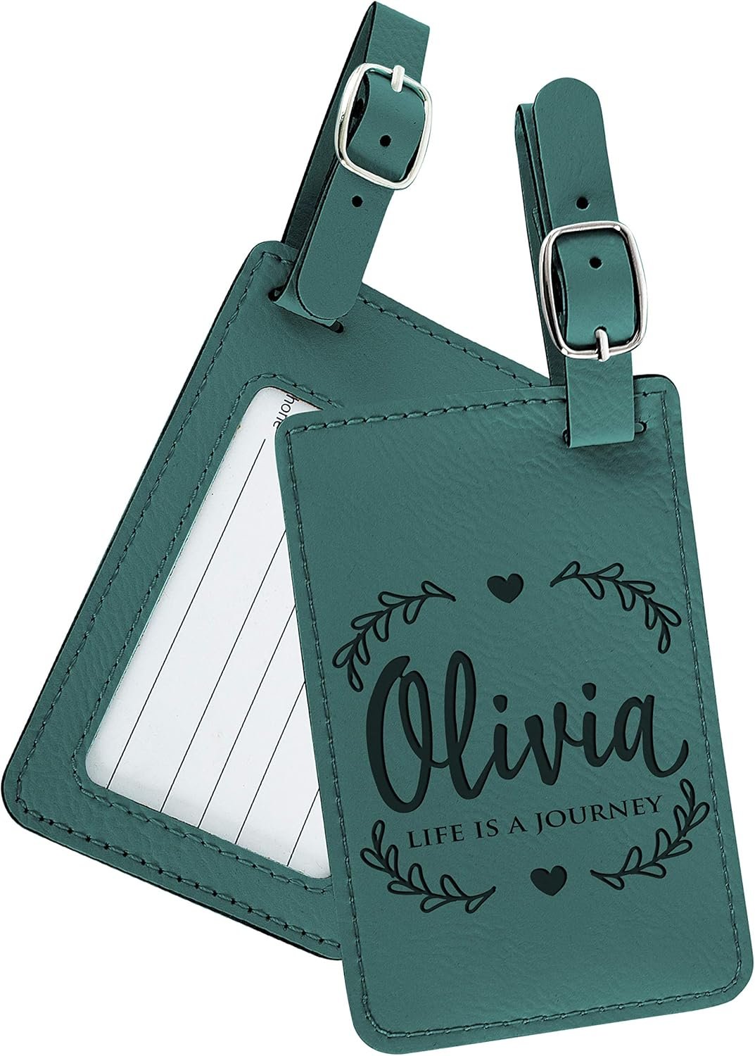 Personalized Luggage Tags with Strap + Name ID Card, 9 Colors, Leatherette Cruise Ship Accessories for Honeymoon, Gifts for Travelers, Custom Luggage Tag - Teal