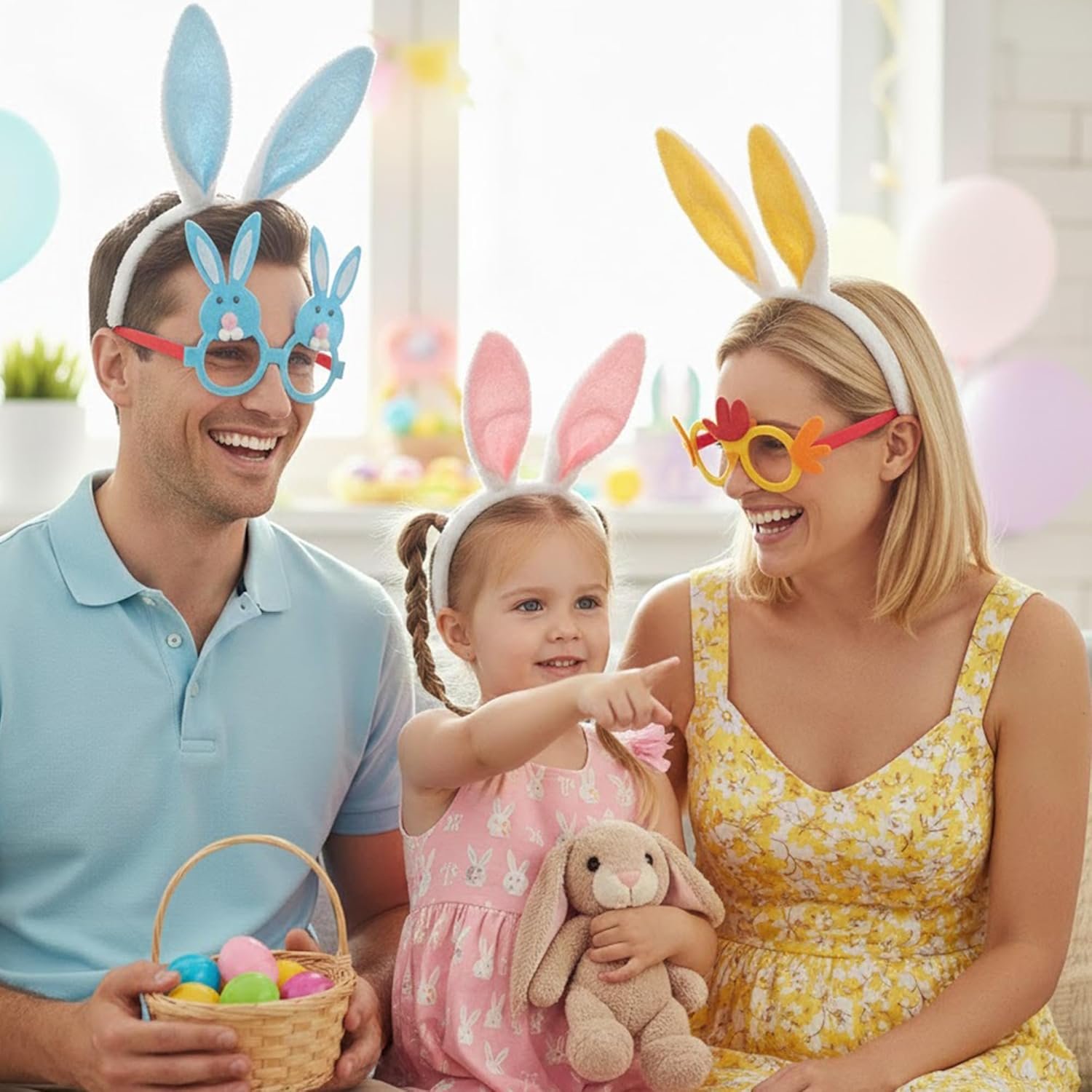 Easter Headbands and Glasses Set, 6PCS Bunny Ear Headbands & Funny Easter Glasses, Cute Photo Props for Easter - Image 3