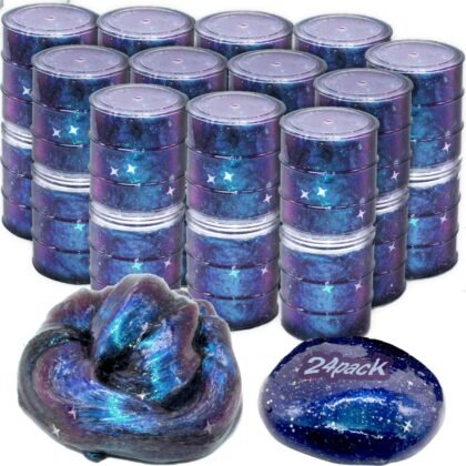 24 Pack Galaxy Star Slime,Party Favor for Kids Girls & Boys,Non Sticky, Stress & Anxiety Relief, Wet, Super Soft Sludge Toy,Creative Toy for Kids and Adults, Easter Egg Filling Stuffers