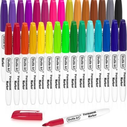 Shuttle Art 30 Colors Permanent Markers, Fine Point, Assorted Colors, Works on Plastic,Wood,Stone,Metal and Glass for Kids Adult Coloring Doodling Marking