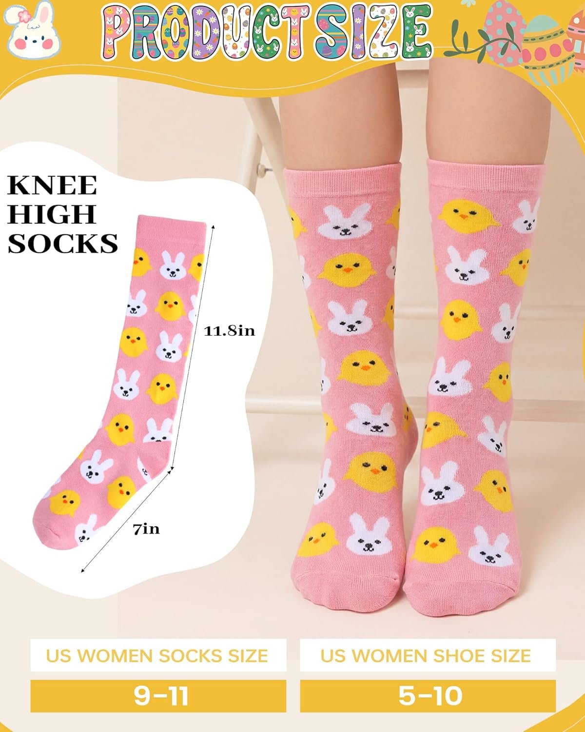 Eurzom 6 Pairs Funny Easter Knee High Socks for Teen Girls Cute Rabbit Eggs Flowers Patterns Novelty Casual Socks Spring Festive Easter Gifts for Womens Teen Girls - Image 4
