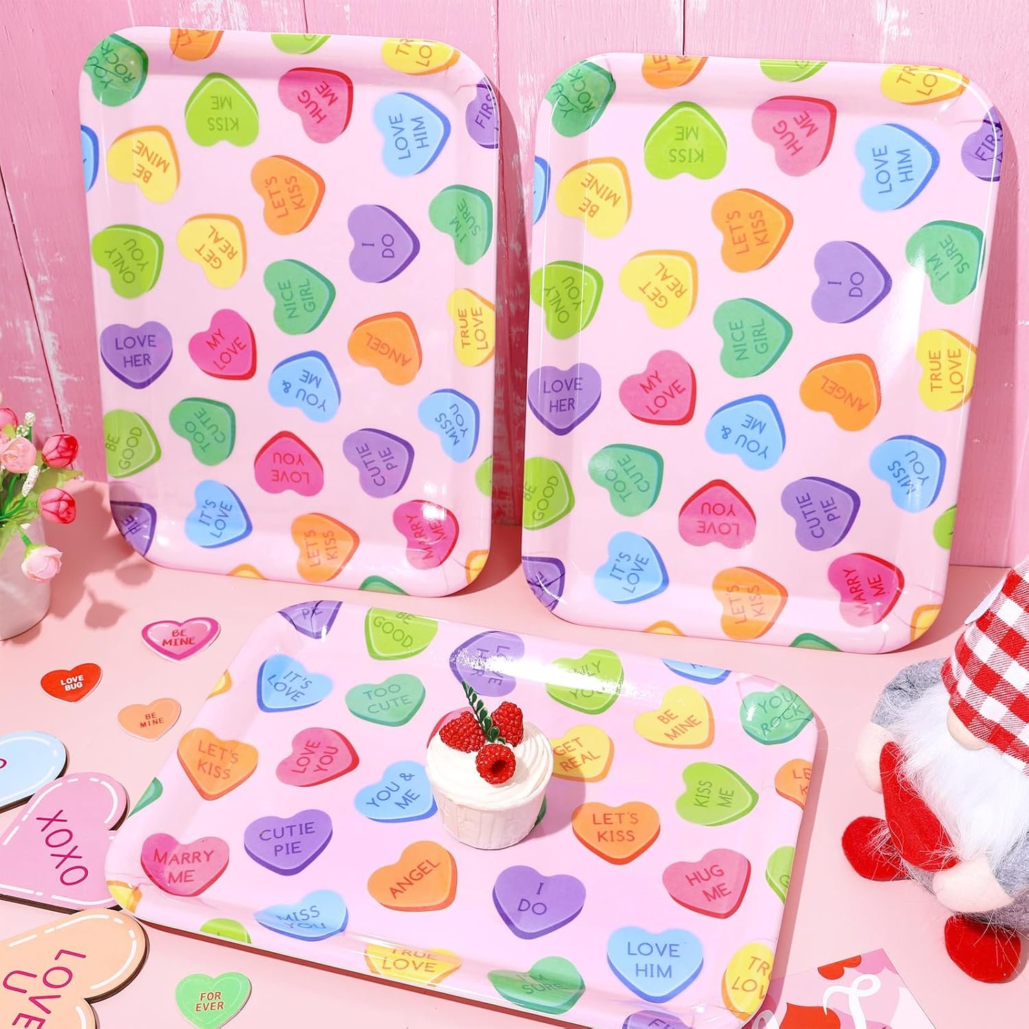 JarThenaAMCS 3Pcs 13 x 10 Inch Valentine's Day Serving Trays Candy Conversation Heart Platter Sweet Love Serving Dishes for Party Sharing Snacks Fruit Dessert Candy - Image 5