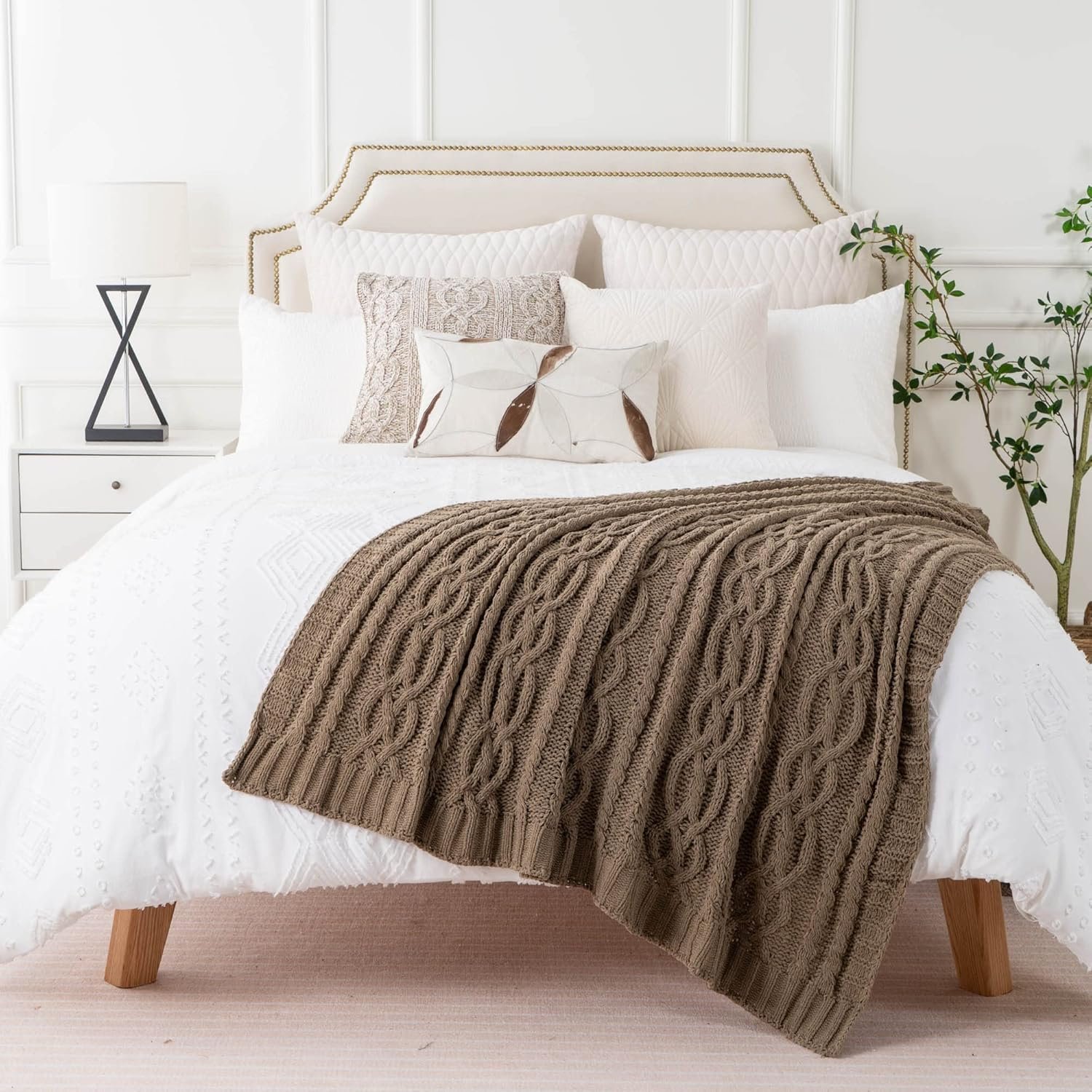 Battilo Camel Tan Throw Blanket for Couch,51"x67", Cable Chenille Knitted Throw Blankets for Bed, Sofa, Chair,Living Room, Soft Cozy Thick Warm Decorative Textured Blanket. - Image 4