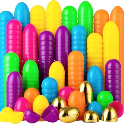 JOYIN 150PCS Easter Eggs, Plastic 2.3" 144PCS Colorful with 6PCS Golden Eggs Bulk Empty Fillable for Easter Hunt Party Favor Basket Stuffers Filler Classroom Prize Supplies Decor