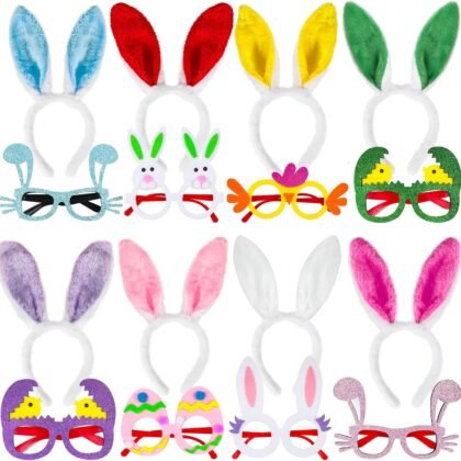 fiintrwa 16PCS Easter Party Glasses Frame Easter Bunny Ears Chick Eggs Glasses Easter Party Decoration Supplies Easter Photo Booth Basket Stuffers for Adults