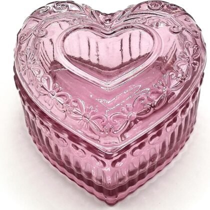 Cute Glass Jewelry Box - Heart Shape Cute Box for Storage Ring Earring Trinket Vintage Jewelry Organizer Decorative Gift for Women Girls-GRB003-Rose Red