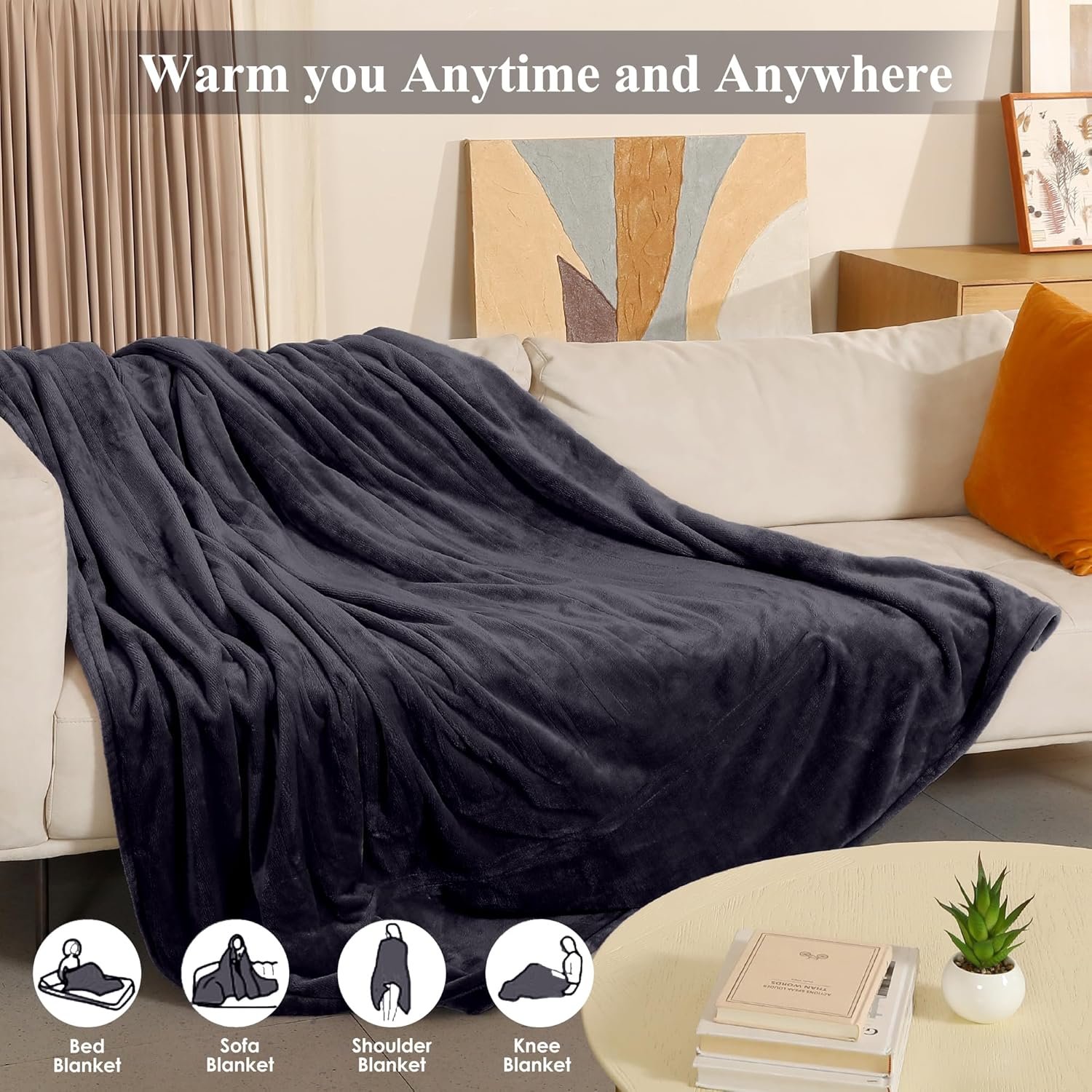 COZYTY Heated Blanket Electric Blanket Full Size, Super Soft Cozy Upgraded Flannel Heating Blanket with 6 Heating Levels & 1-10 Hours Auto Off, Fast Heating & Overheat Protection, 72" x 84", Dark Gray - Image 6