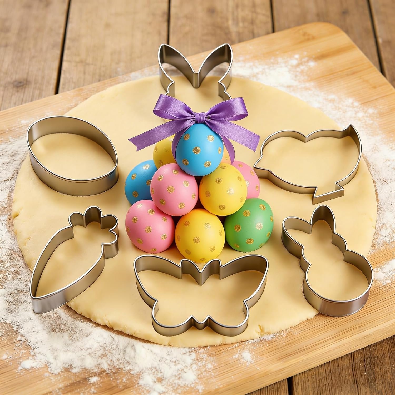 6-Piece Easter Cookie Cutters - Stainless Steel with Safe Rolled Edge, Dishwasher Safe - Includes Bunny, Chick, Egg, Carrot, Butterfly & Rabbit Shapes for Spring Holiday Baking - Image 8