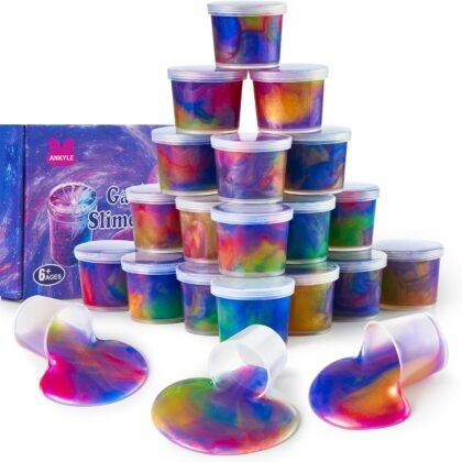 24 Pack Galaxy Slime Party Favors for Kids Slime Cup Bulk Stretchy & Non-Sticky DIY Stress Relief Putty Toy Birthday Halloween Christmas Stocking Stuffers, Classroom Reward for Girls Boys