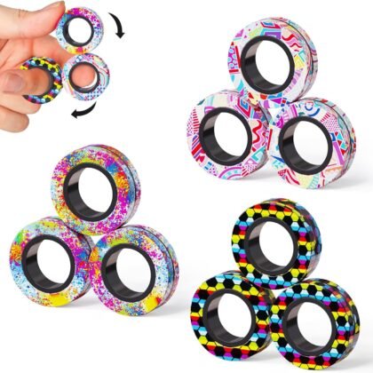 9Pcs Magnetic Rings Fidget Toys Adult Set, Idea ADHD Fidget Stress Toy Pack,Fidget Spinner Rings for Anxiety Relief Therapy Toys for Boy and Girl Ages 8-13,Teens Gift Easter Basket Stuffers