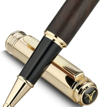 316 Luxury Journaling Pen, Nice Natural Wood for Writing, 24K Gold Accents, Schmidt refill, Fancy Rollerball, Wooden Gift Set for Men & Women, Executive & Graduation Work Christmas Pens-Blackwood