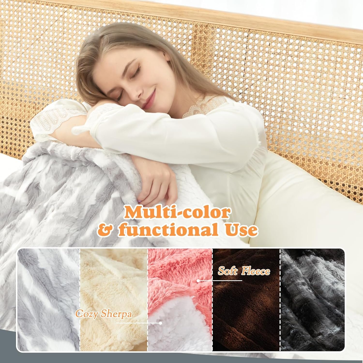 SNUGSUN Heated Throw Blanket Faux Fur & Sherpa, Safe Electric Blanket ETL & FCC Certified, Soft Warm 6 Heating Levels & 4 Hours Auto-Off, Machine Washable, 50"x60" Light Grey & White Pattern - Image 3