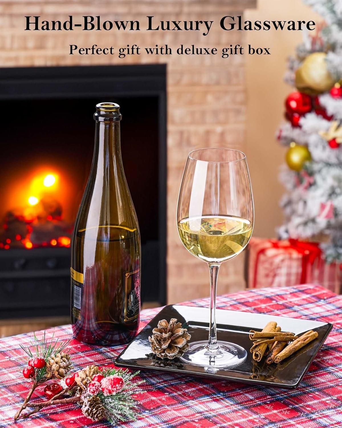 JBHO Hand Blown Italian Style Crystal White or Red Wine Glasses - Gift Packaging for Any Occasion - Lead-Free Premium Crystal Clear Glass - Set of 4-18 Ounce - Image 3