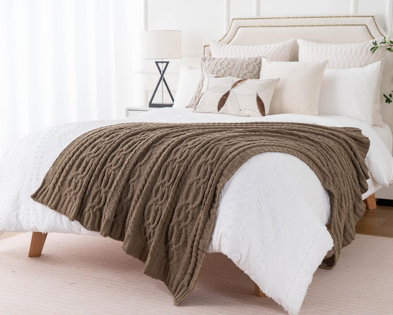 Battilo Camel Tan Throw Blanket for Couch,51"x67", Cable Chenille Knitted Throw Blankets for Bed, Sofa, Chair,Living Room, Soft Cozy Thick Warm Decorative Textured Blanket. - Image 7