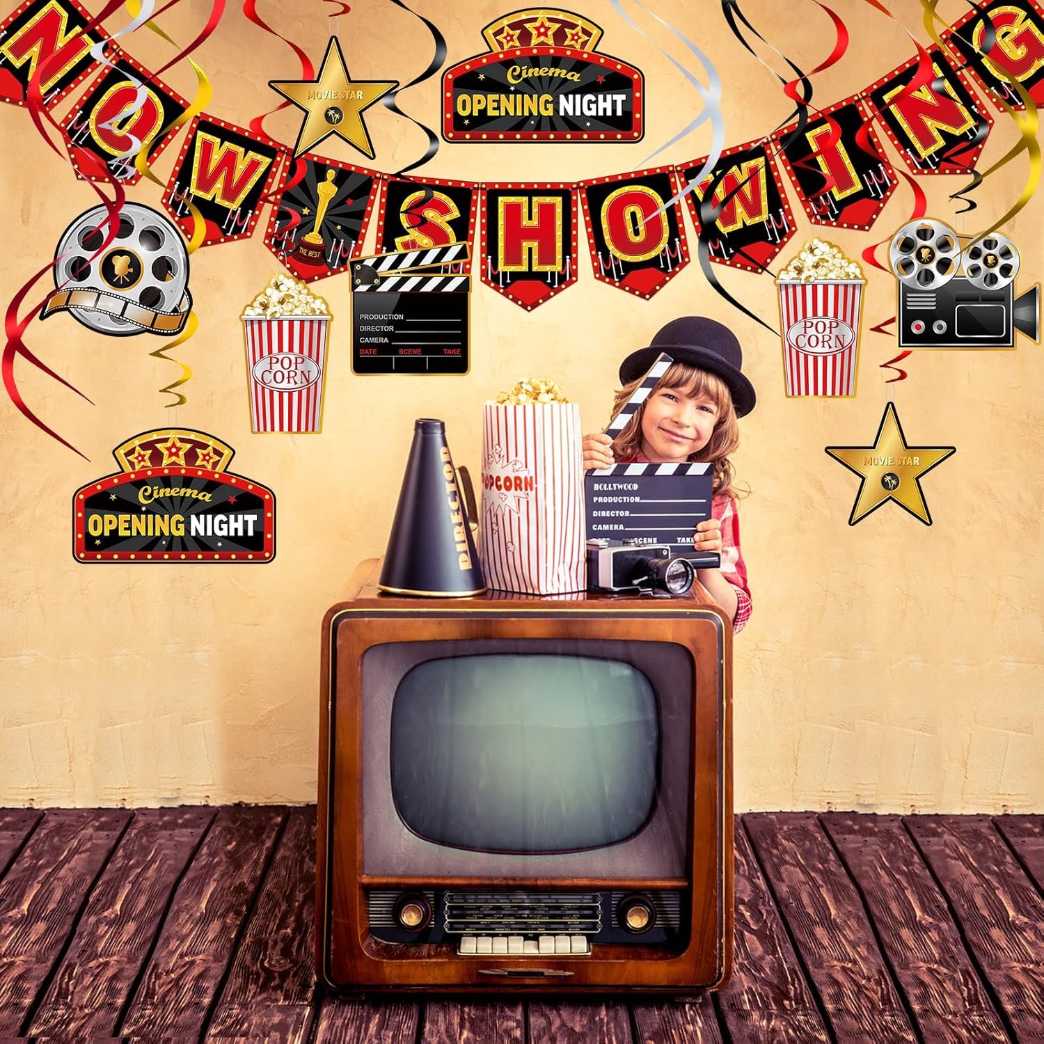 45 Pieces Movie Night Decorations Party Decorations Kit Now Showing Banner Hanging Swirls Movie Theater Themed for Bridal Shower Birthday Party Supplies Film Backdrop - Image 7