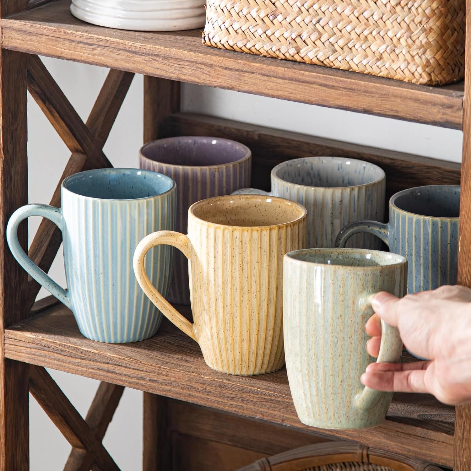 Yundu 16 oz Coffee Mugs Set of 6, Large Coffee Cups, Ceramics Mug with Handle, Cups foe Latte, Tea, Cappucino - Assorted Colors - Image 5