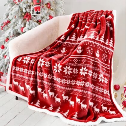 Touchat Red Sherpa Christmas Throw Blanket, Fuzzy Fluffy Soft Cozy Blanket, Fleece Flannel Plush Microfiber Blanket for Couch Bed Sofa (50" X 60", Red Reindeer)