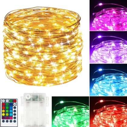 39Ft 120 LED Fairy Lights Battery Operated, RGB Color Changing String Light with Remote and Timer, Battery Powered Twinkle Lights for Bedroom, Dorm, Wall, Mason Jar, Backyard Indoor Outdoor Christmas