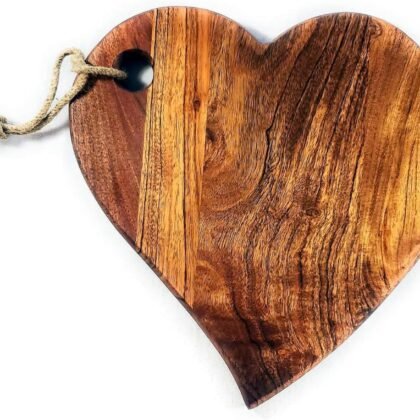 Heart Shaped Acacia Serving Tray - Natural Acacia Wood Charcuterie Board - Cheese Board Snack Tray with Rich Grains - Bread Board for Valentines, Weddings, Anniversaries, Mother’s Day