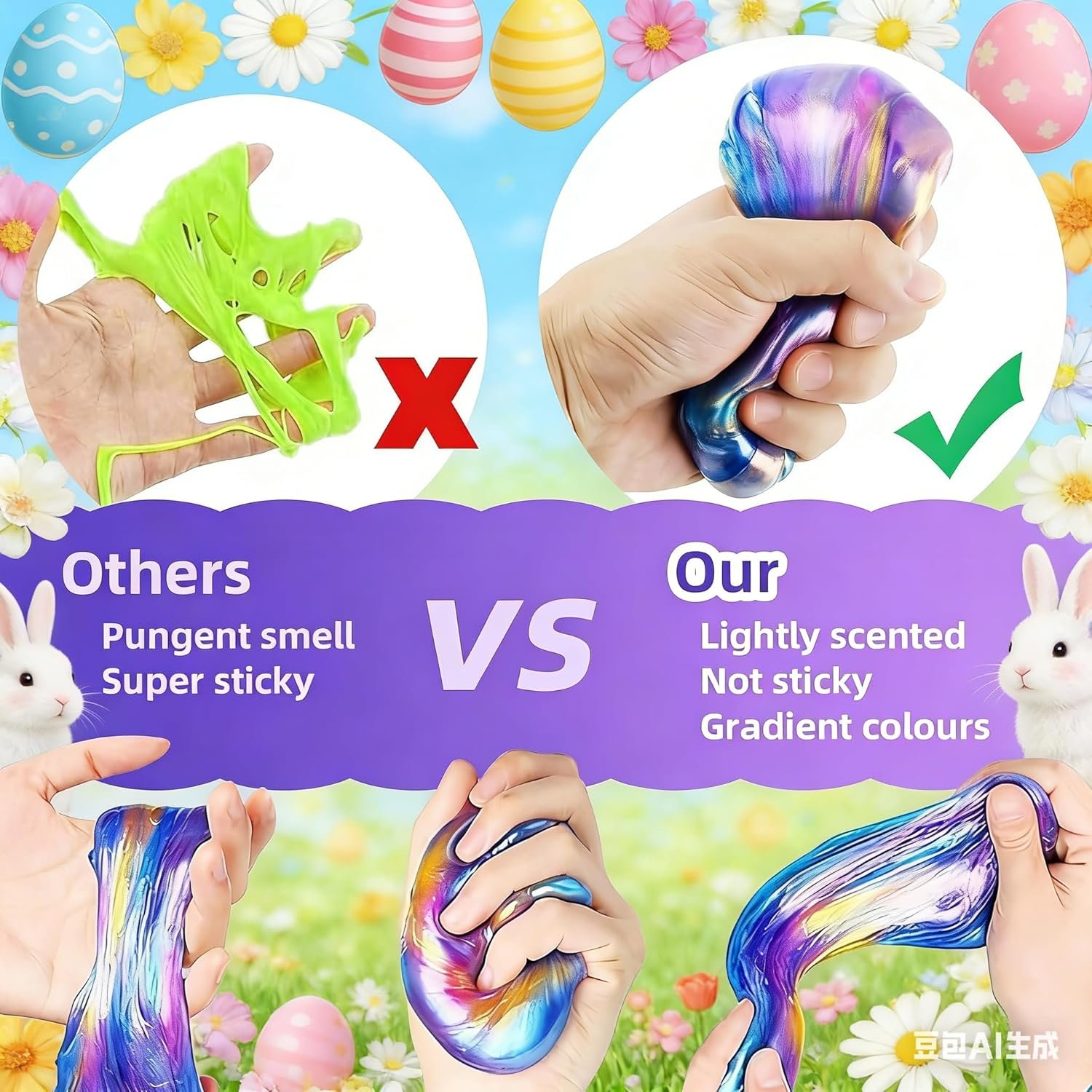 6 Pack Galaxy Slime Eggs, Easter Slime Eggs, Easter Egg Hunt Favors, Sensory Stress Relief Fidget Toys for Kids, Easter Basket Stuffers & Party Supplies - Image 4