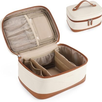 Telena Large Makeup Bag, Travel Toiletry Bag for Women, Vegan Leather Makeup Organizer Case Cosmetic Bag for Travel Essentials