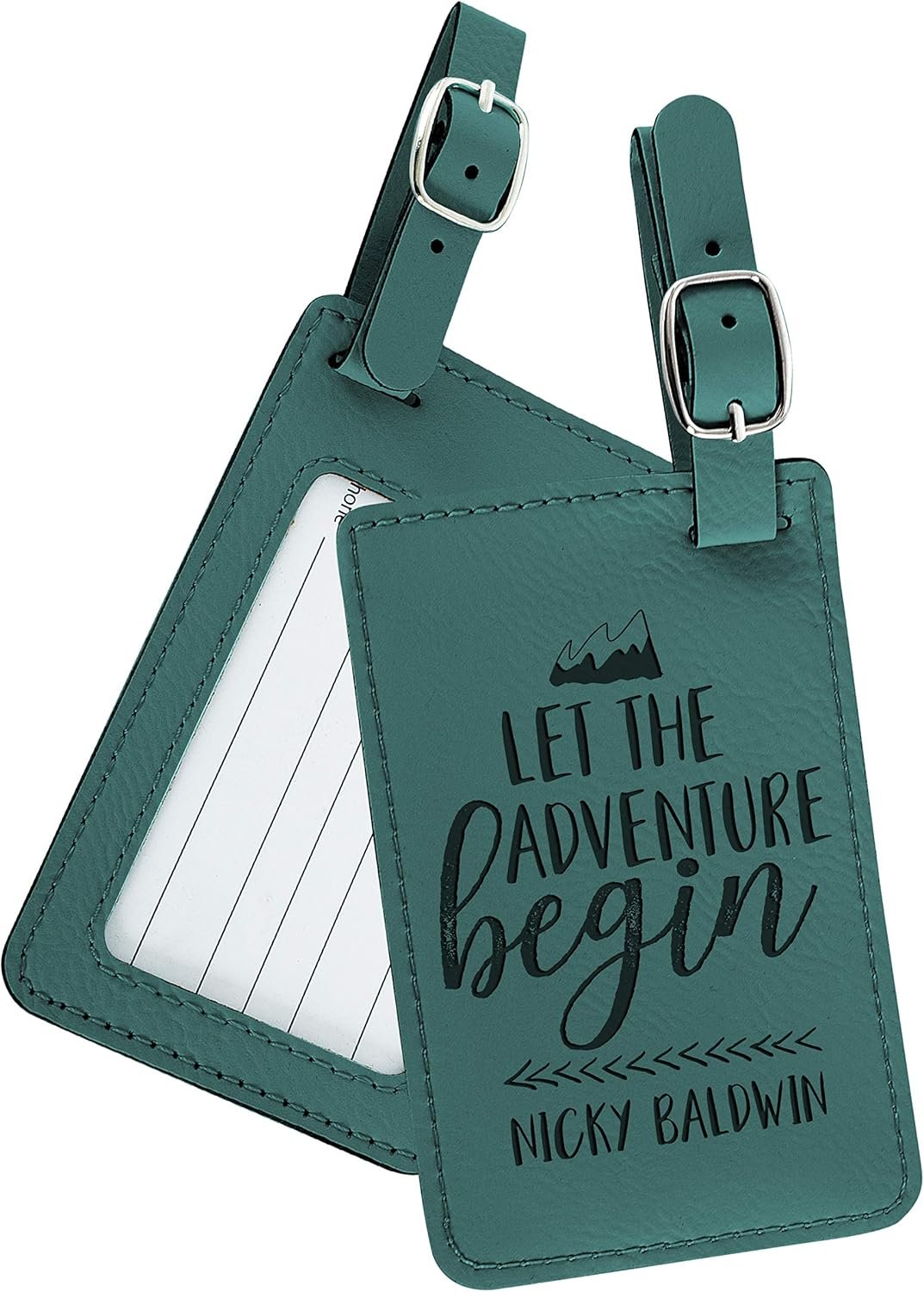 Personalized Luggage Tags with Strap + Name ID Card, 9 Colors, Leatherette Cruise Ship Accessories for Honeymoon, Gifts for Travelers, Custom Luggage Tag - Teal - Image 6