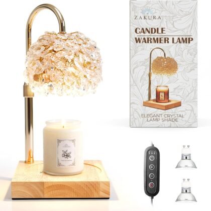 Glass Candle Warmer Lamp with Timer - Adjustable Height Candle Lamp Warmer with Crystal Shade, Timer (8H/4H/2H) - Wax Melter with Jar Candle - Ideal Gift, fits Various Size Candles