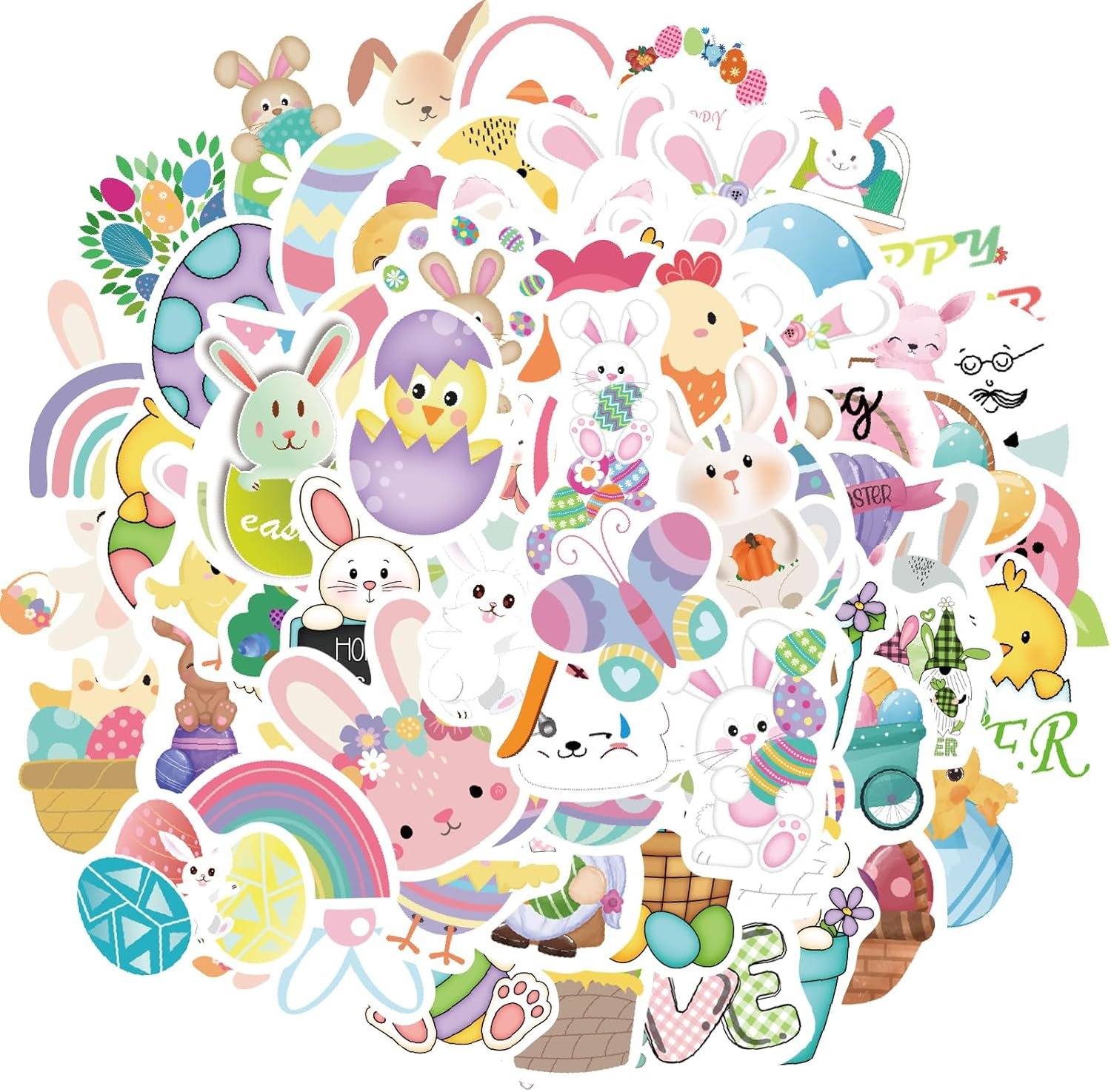 Easter Stickers 100 Pcs Easter Stickers for Kids,Waterproof Easter Egg Sticker Bunny Sticker Decoration for Easter Theme Party,Vinyl Easter Sticker Set Basket Crafts Stuffers - Image 7