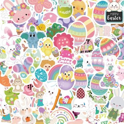 Easter Stickers 100 Pcs Easter Stickers for Kids,Waterproof Easter Egg Sticker Bunny Sticker Decoration for Easter Theme Party,Vinyl Easter Sticker Set Basket Crafts Stuffers