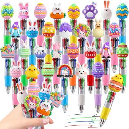 CZWZ 30Pcs Mini Multicolor Pens in One 4-in-1 Cute Pens Bulk, Ballpoint Pen for Birthdays and Parties, Fun Gifts Assorted Ink Kawaii Pen(Easter Egg Style)