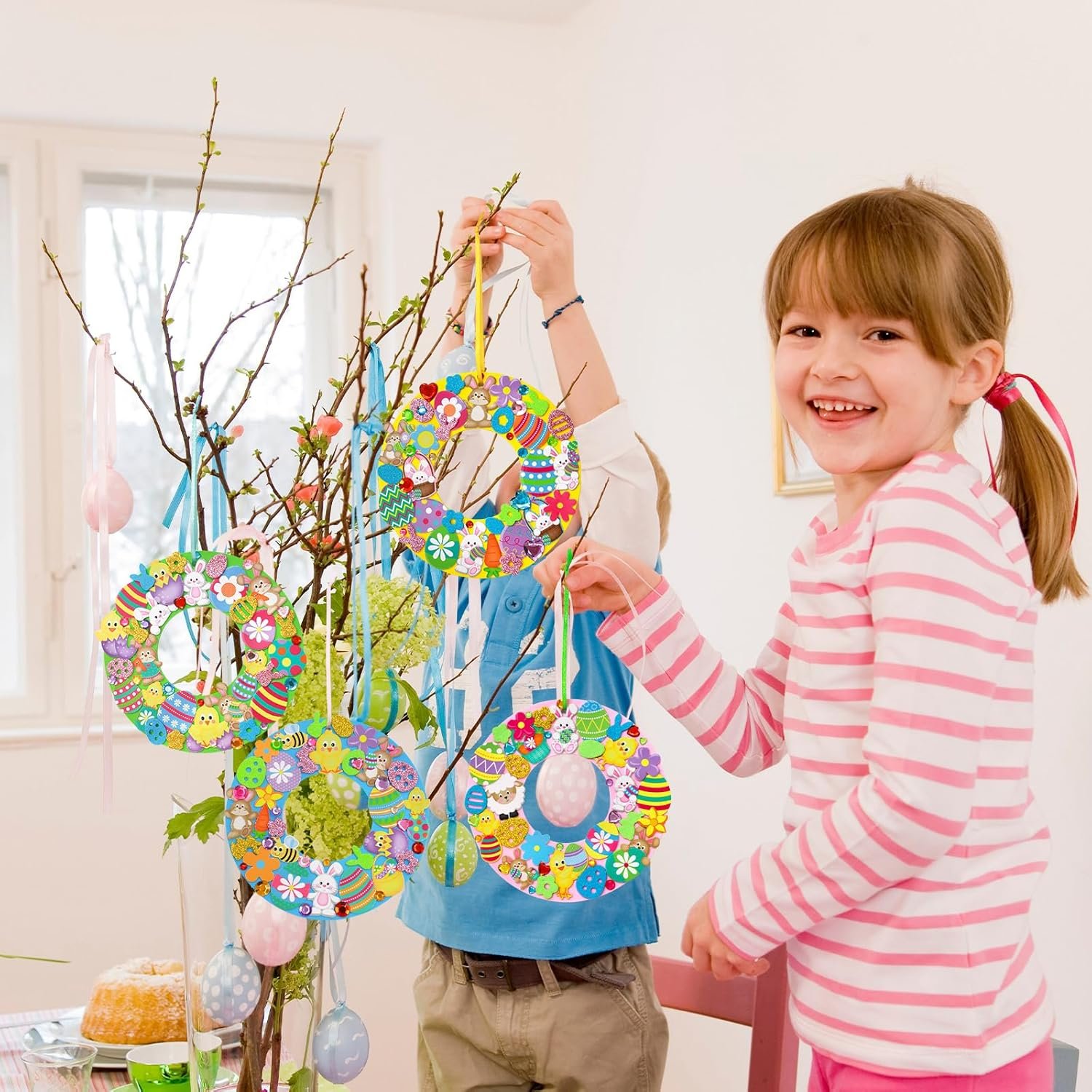 Treasure Cove Easter Crafts for Kids Easter Wreath Craft Kits DIY Foam Wreath Decorations Hanging Ornaments with Foam Stickers for Spring Classroom Home Activity Party Decor 12 Sets - Image 6