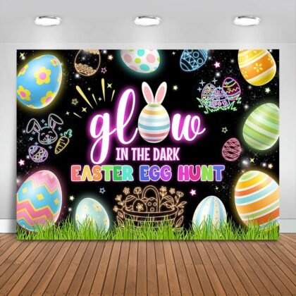 Glow Easter Backdrop 7x5ft Glow in The Dark Easter Party Decorations Background Colorful Eggs Banner Photo Booth Props