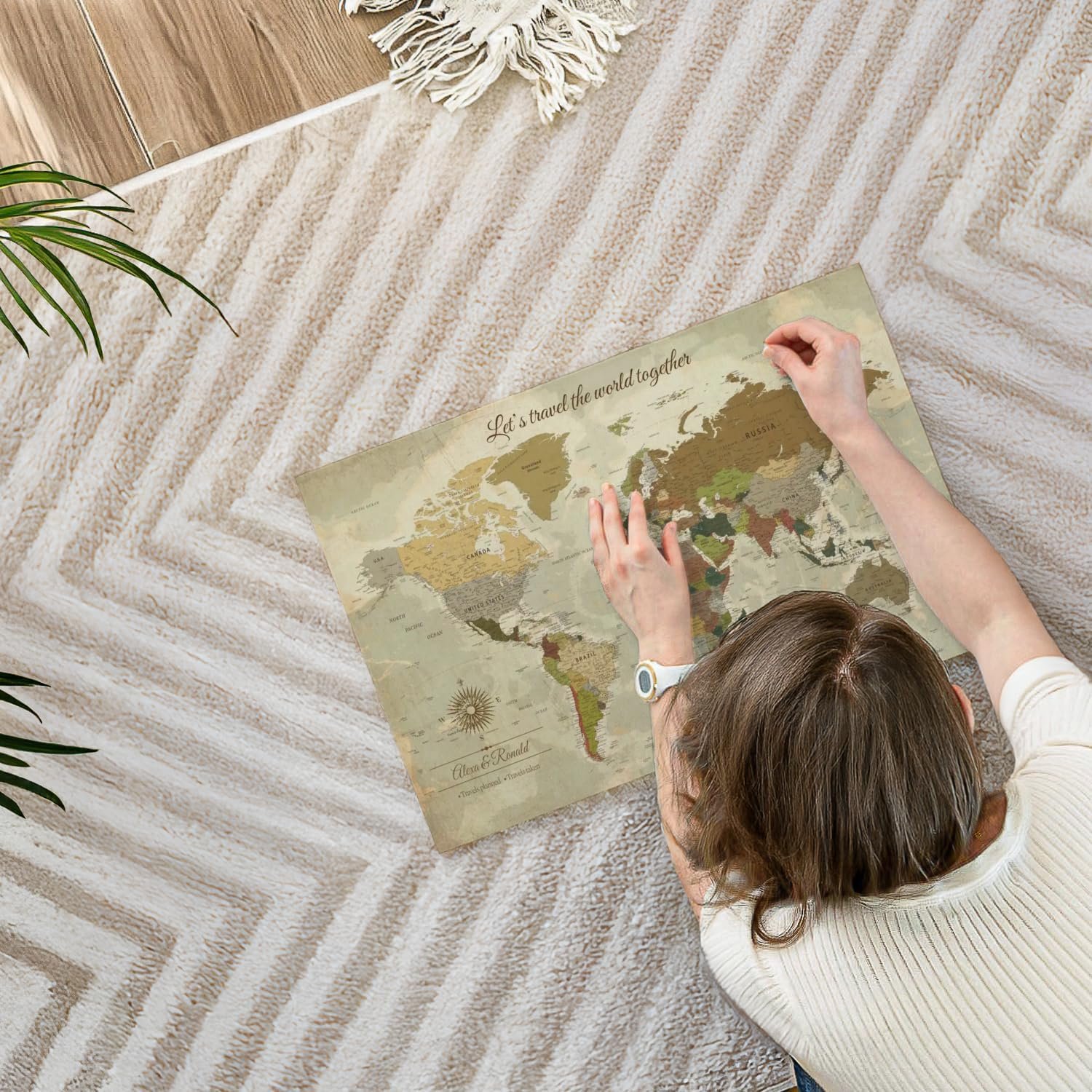 ElephantStock - Personalized Travel Together I Push Pin World Map Wall Art - Horizontal Canvas Wall Art - Living Room Wall Decor - Digital Art Map Canvas Art - Brown And Yellow Decor - 24" x 16" - Image 4