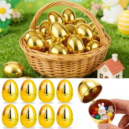 40 Pcs Golden Easter Eggs, 2.3 Inch Empty Metallic Plastic Eggs Fillable for Easter Hunt Basket Stuffers Treats Fillers Party Favors Classroom Prize Supplies