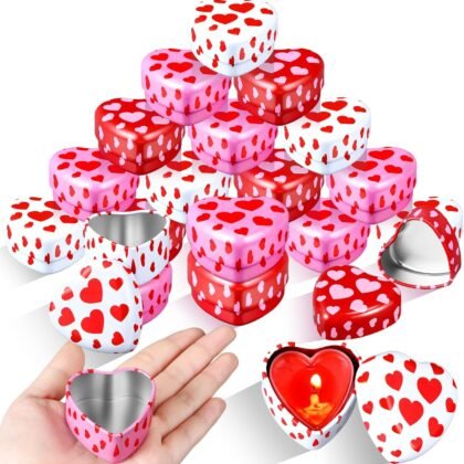MorningRo 24 Pcs Valentine Heart Candle Tins with Lids Empty Heart Shaped Candle Jars 2 oz Containers Box for DIY Making Candles Valentine Gifts (Colorful)