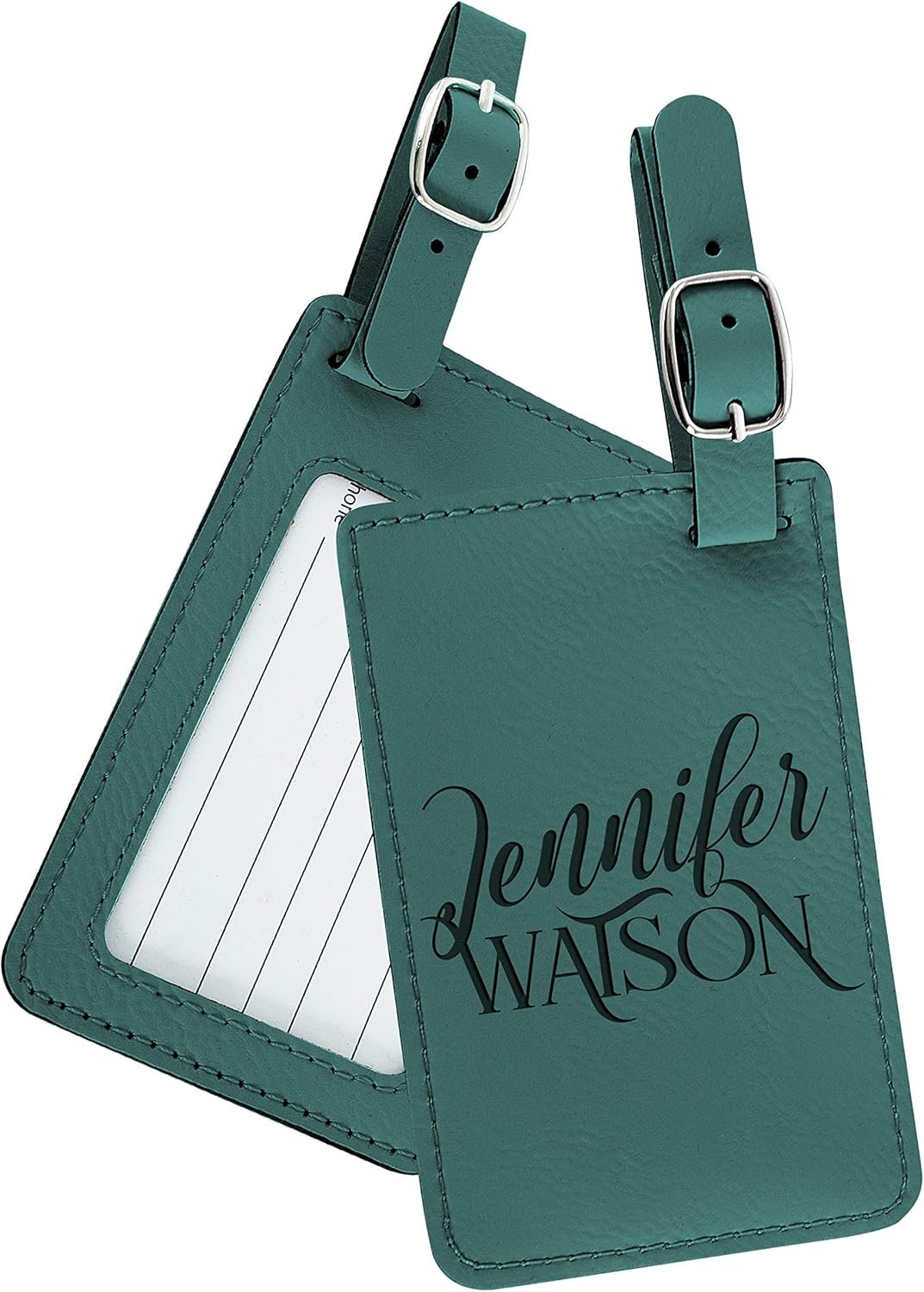 Personalized Luggage Tags with Strap + Name ID Card, 9 Colors, Leatherette Cruise Ship Accessories for Honeymoon, Gifts for Travelers, Custom Luggage Tag - Teal - Image 3