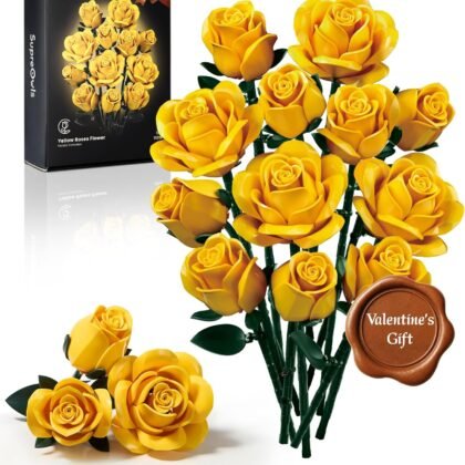 iATOM Yellow Rose Bouquet Building Set, 12Pcs Flowers Botanical Collection Kit for Adults, Valentine's Day Gift for Her/Girlfriend/Mom/Wife/Couple, Modern Home Office Table Centerpiece Decor Aesthetic