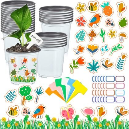 Kavoc 30 Pcs Garden Pot Craft Kit,Kindergarten Handmade Flower Pot Crafts with Stickers Plant Labels Name Tags,Flower Planting Growing Kit for Birthday Mothers Day Arts Kit