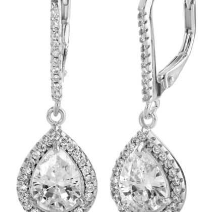 Lesa Michele 2 Cttw Cubic Zirconia Teardrop Dangle Earrings for Women Rhodium Plated 925 Sterling Silver