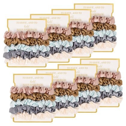 8 Pack Satin Scrunchies Hair Ties - Bachelorette Party Favors, Hair Accessories for Women's Bridesmaid Proposal Gift (Ivory, Rose Gold, Dusty Blue, Blue, Gold)